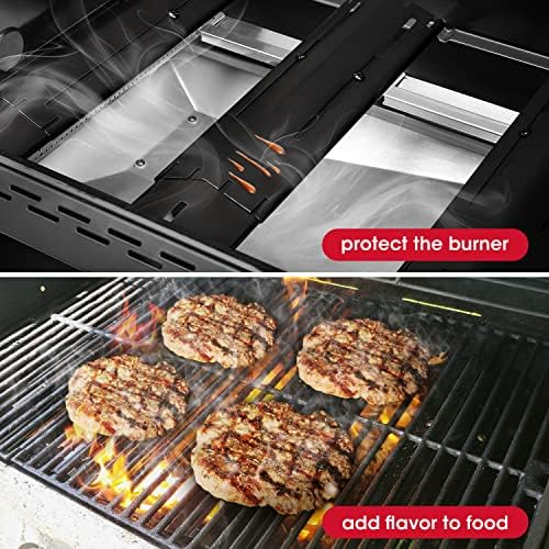 Unicook Adjustable Porcelain Steel Heat Plate, Extends from 11.75" up to 21" L,Grill Replacement Parts, Heavy Duty Heat Shield, Burner Cover, Flame Tamer for Gas BBQ, Pack of 1