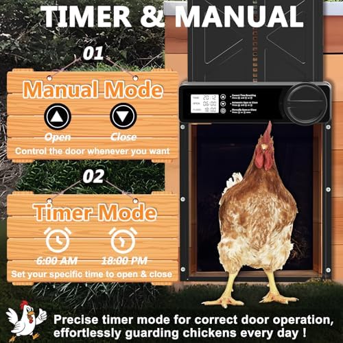 INNOLAND Automatic Chicken Coop Door - Large with Manual & Timer Mode, Automatic Chicken Door | Aluminum Alloy | Anti-Pinch | Large Programmable LCD Screen, Chicken Coop Door with Low Battery Warning