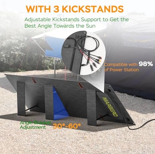 MARBERO 200W Portable Solar Panel for Power Station & DC Devices 200 Watt Foldable Solar Charger >23% High Efficiency IP68 Waterproof Compatible with Solar Generator for Camping RV Outdoor Cloudy