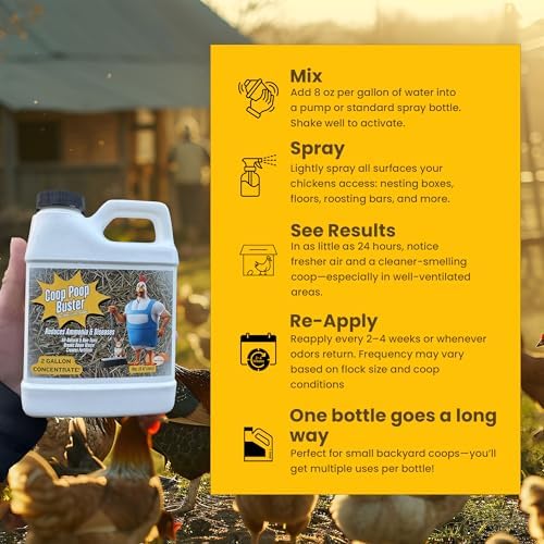 Coop Poop Buster – Chicken Coop Cleaner | 2-Gallon Mix | Natural Coop Refresher for Chickens | Safe & Effective Cleaning | Spray for Coops & Nesting, Chicks, Ducks, | 16 oz Concentrate. 2,000+ Sq Ft