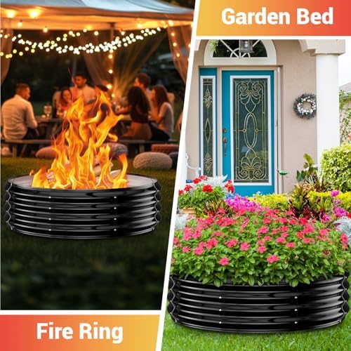 60IN Heavy Duty Fire Pit Ring for Outside - Large Wood Burning Fire Pits&Outdoor Fireplace,High Heat Resistant,12'' Raised,Galvanized Steel Bonfire Pit Portable for Camping,Backyard,Patio