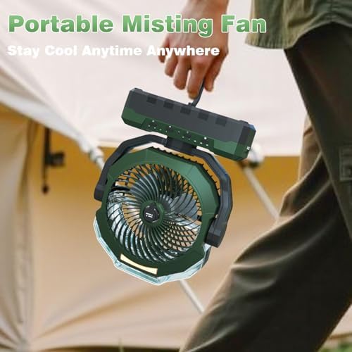 Portable Misting Fan 460ml Large Tank,24000mAh Rechargeable Battery Powered Camping Fan with 2 Meters Spray,Light & Remote,Jobsite Beach Summer Essentials,Mist Fans for Indoor,Outdoor, Patios, Travel