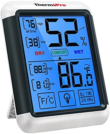 ThermoPro TP55 Digital Indoor Hygrometer Thermometer, 4-Inch Temperature / Humidity Monitor with Touchscreen and Backlit, Indoor Room Thermometer / Humidity Meter for House Home Greenhouse