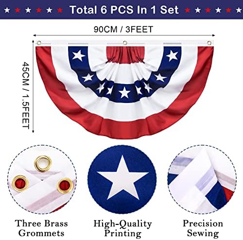 6 Pack USA Pleated Fan Flag, 1.5 X 3 FT American US Bunting Flag, 4th of July Patriotic Half Fan Banner Flag Decorations for Memorial Independence Day Indoor and Outdoor Decoration (1.5x3 Feet)