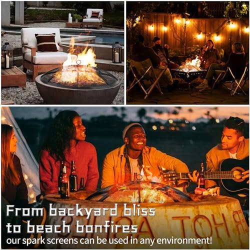 Fire Pit Spark Screen, Outdoor 36 Inch Round Fire Pit Screen with Foldable Hook and Marshmallow Sticks, Heavy Duty Steel Mesh Fire Pit Cover for Backyard, Beach, RV Camping