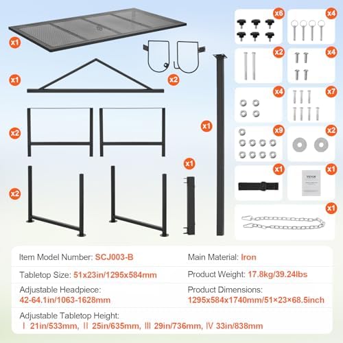 VEVOR Sturdy Sheep Stand - 51x23 inch Metal Livestock Trimming Stand, Adjustable Height 21" to 33", with Headpiece and Nose Loop, 500lbs Capacity, Ideal for Goats and Lambs, Black