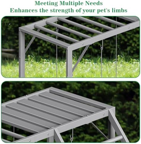 Chicken Perch Swing, Chicken Roosting Bars with Ladder for Coop, Metal Pet Swing Set for Pet's Healthy & Happy for 8-10 Chick, Grey