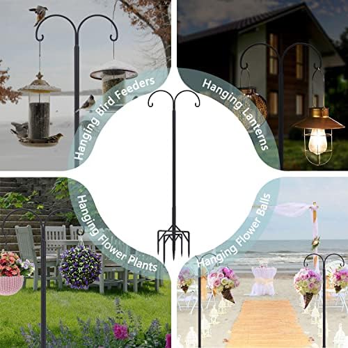 Bird Feeder Pole, Double Shepherds Hooks for Outdoor, 5 Base Prongs Adjustable Stand for Hanging Heavy Duty Feeders, Plant Baskets, Garden Plant Hanger Stands (78Inch, 2 Pack)