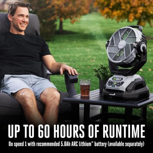 EGO POWER+ Portable Misting Fan, Compact, Outdoor Electric 10" 6 Speed Fan, Battery and Charger Not Included - FN1000