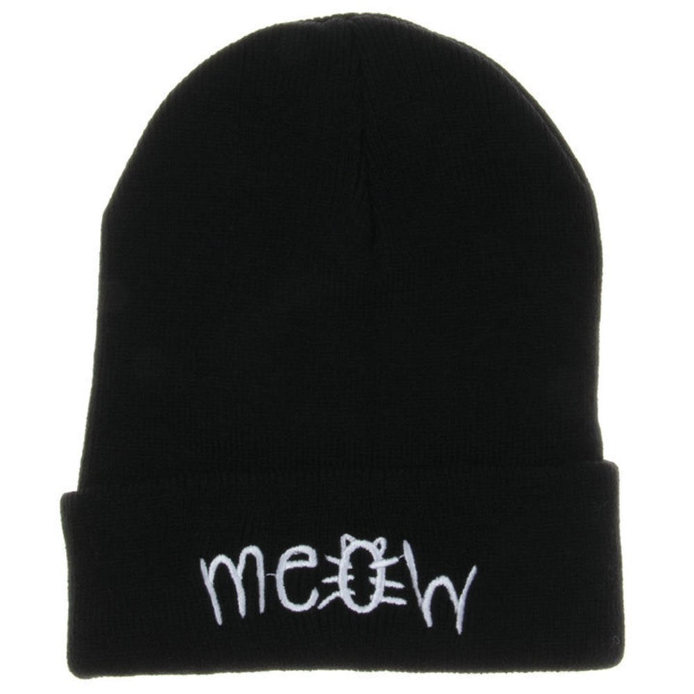 Black Cute Cat Beanie Knit Winter Hats for Women Girls Teens Slouchy Skull Caps