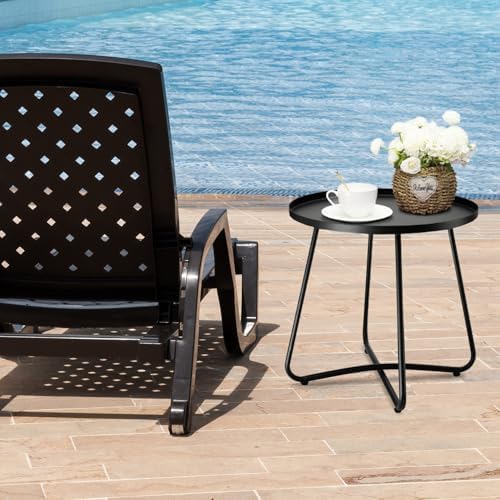 danpinera Outdoor Side Tables, Weather Resistant Steel, Small Round End Table for Patio Yard Balcony Garden Bedside Black