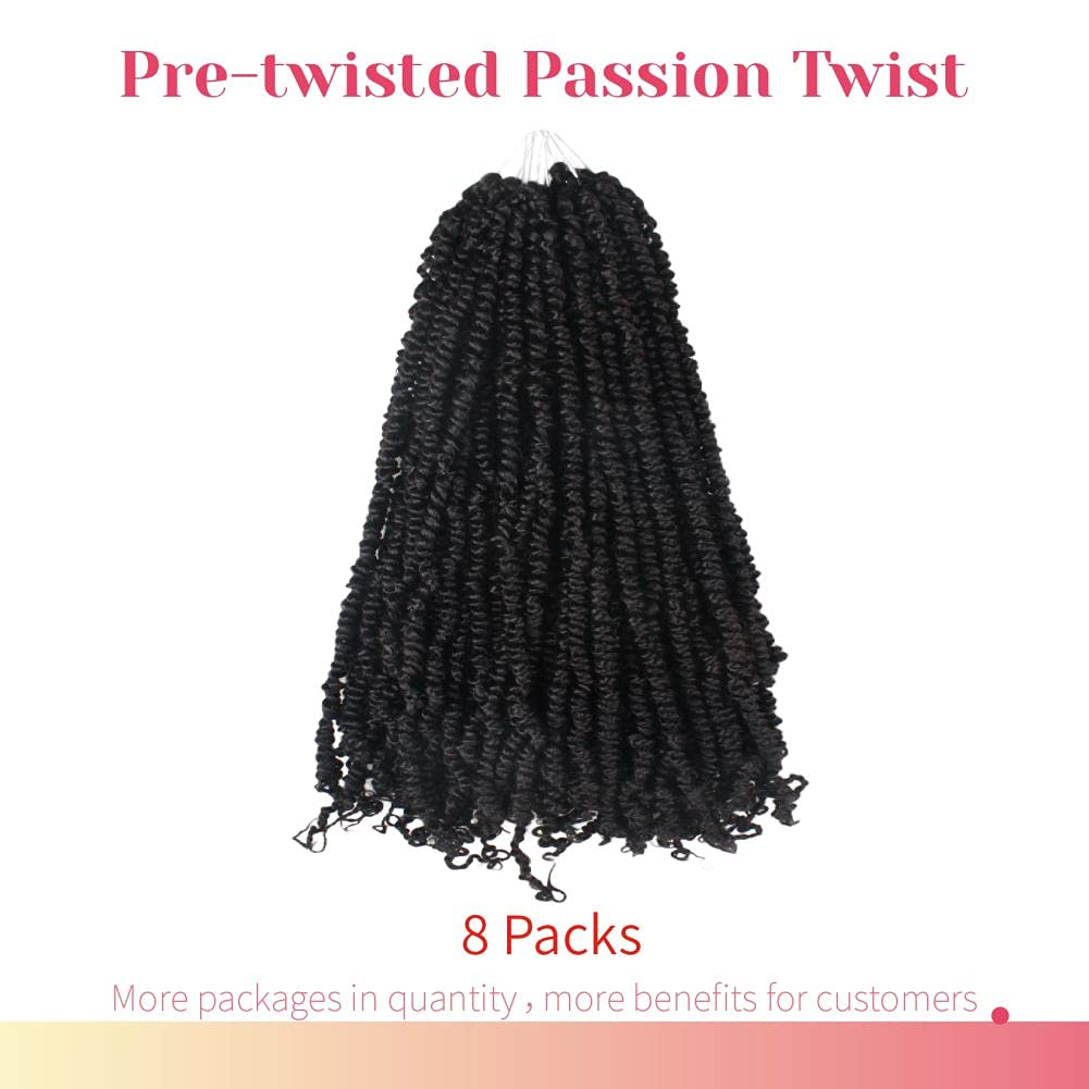 The BOHOBABE Pre-twisted Passion Twist Crochet Hair 14 Inch Short Pre-looped Crochet Passion Twist Braiding Hair 8 Packs (1#) 1#(Jet Black)