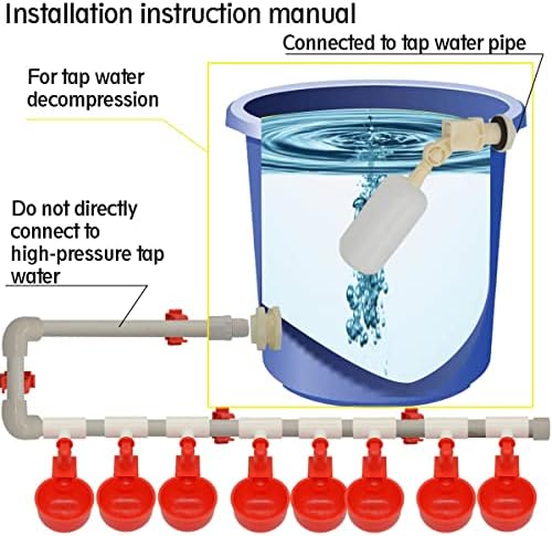 Complete Set Pipeline Automatic Chicken Nipple Waterer Cups and 1/2" PVC Tee Fittings Pipe Feeder Poultry Waterer