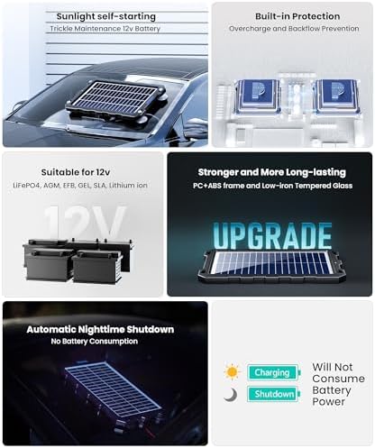 POWOXI Upgraded 7.5W-Solar-Battery-Trickle-Charger-Maintainer-12V Portable Waterproof Solar Panel Trickle Charging Kit for Car, Automotive, Motorcycle, Boat, Marine, RV,Trailer, Snowmobile, etc.