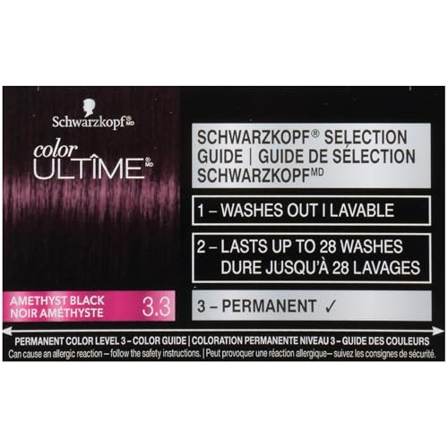Schwarzkopf Color Ultime Hair Color, 3.3 Amethyst Black, 1 Application - Permanent Black Hair Dye for Vivid Color Intensity and Fade-Resistant Shine up to 10 Weeks