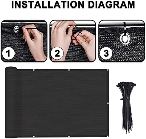 LOVE STORY Balcony Privacy Screen, 3'x10' Black Deck Shield Screen Fence Cover (HDPE),UV Protection and Weather-Resistant,3 FT Height for Deck, Patio, Backyard, Outdoor Pool, Porch, Railing