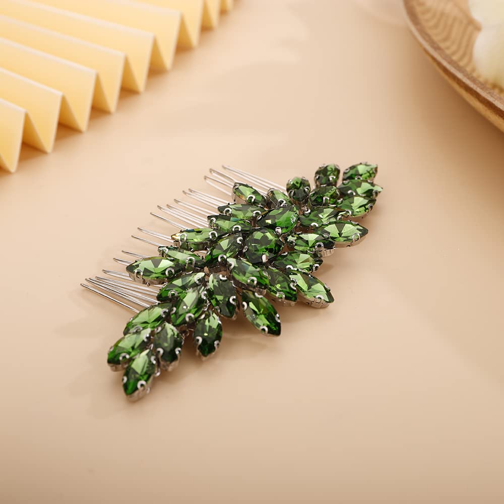 BERYUAN Crystals Hair Comb for Bride for Women for Girls Cute Teardrop Hair Comb Slide Multi-Color Green