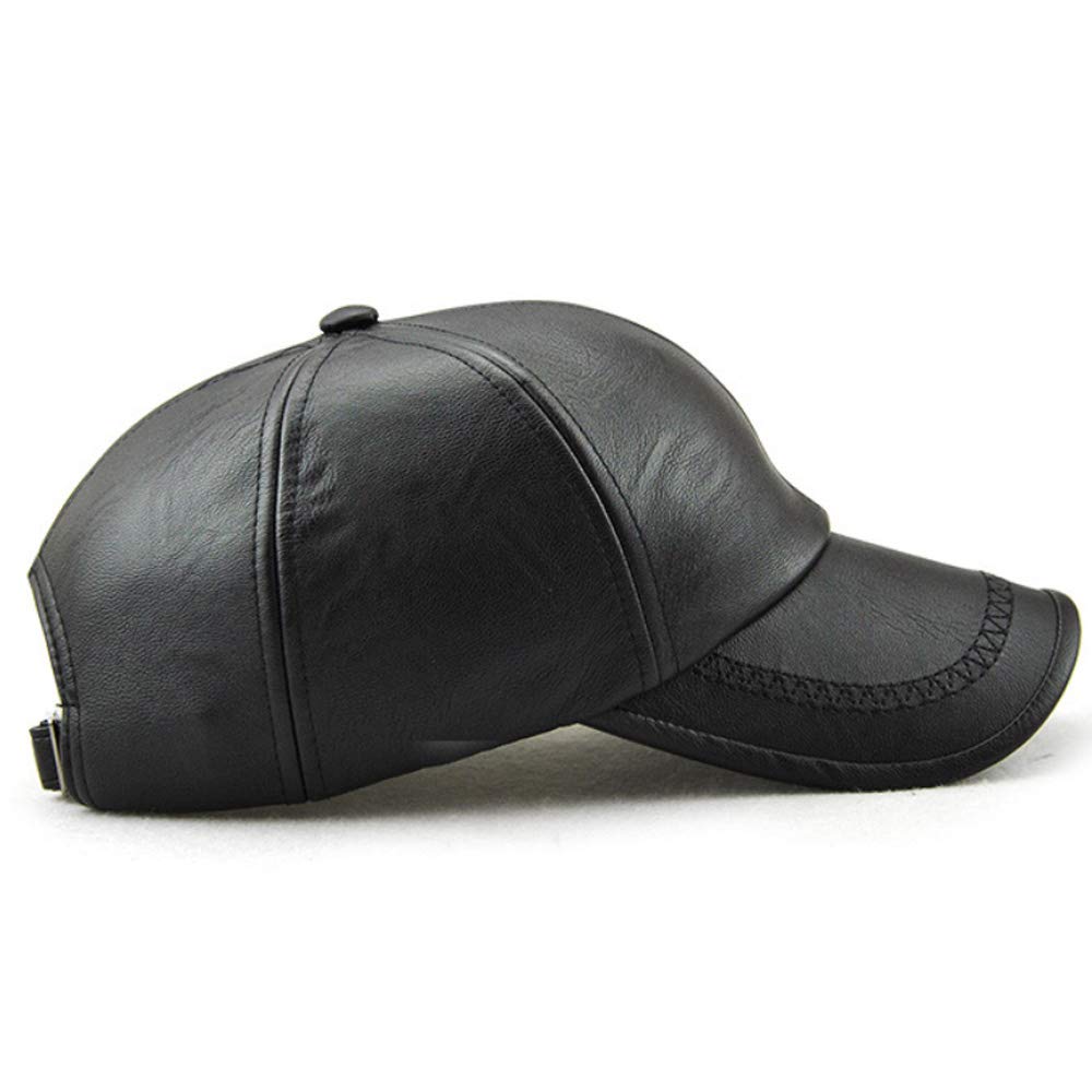 Unisex Leather Baseball Cap, Men Adjustable Structured PU Classic Baseball Cap Hat,Winter for Elderly Father (Black)