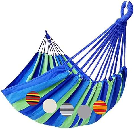 Brazilian Double Hammock 2 Person Extra Large 220x160cm Total Length 330cm Load 500lb Canvas Cotton Hammock for Patio Porch Garden Backyard Lounging Outdoor and Indoor(Blue/Green) XXL