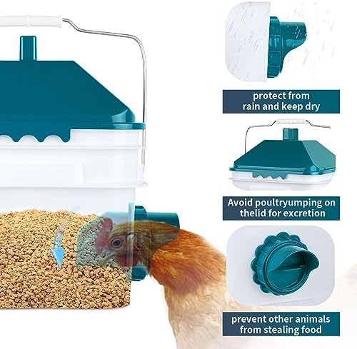 10 Pounds Chicken Feeder with 4 Ports, Rainproof Poultry Feeder for Up to 10 Adult Chickens or 15 Chicks (Patented Products)