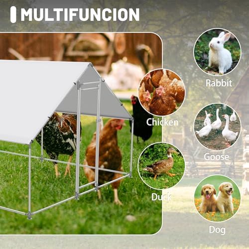 Large Metal Chicken Coop Chicken Pen with Water-Resident and Anti-UV Cover Walk-in Poultry Cage Chicken Runs for Yard with Cover Duck Rabbit Dog House Outdoor
