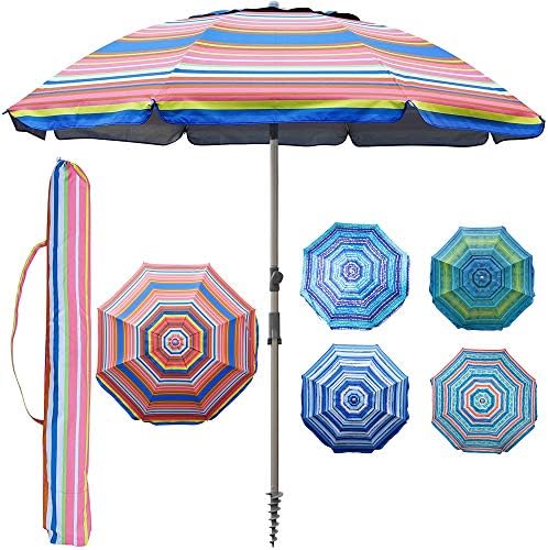 Blissun 7.2' Beach Umbrella with Sand Anchor, Outdoor Portable Beach Umbrella for Sand with Tilt Pole, Carry Bag, Air Vent