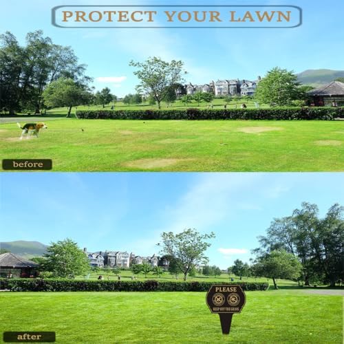 No Poop or Pee Dog Sign,13.6”X9.6” 2PACK Keep Off the Grass Yard Sign with Integrated Stake Double Sided Metal Sign for Lawn Weatherproof and Outdoor Use