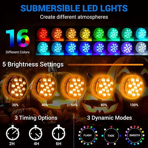 LOFTEK Submersible LED Lights with Remote, 13 LED Pool Lights for Inground Above Ground Pool with Magnets &Suction Cups,16 Color Changing Underwater Light for Ponds Battery Operated, 2 Pack