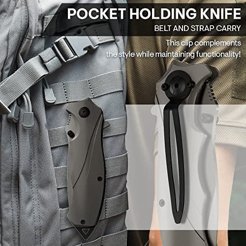 Grand Way Tactical Knife for Men - Black Pocket Knife - Best Spring Assisted Knife with Glass Breaker and Pocket Clip - Cool Folding Knives for Military Work Camping - Birthday Gifts for Dad 6495 B