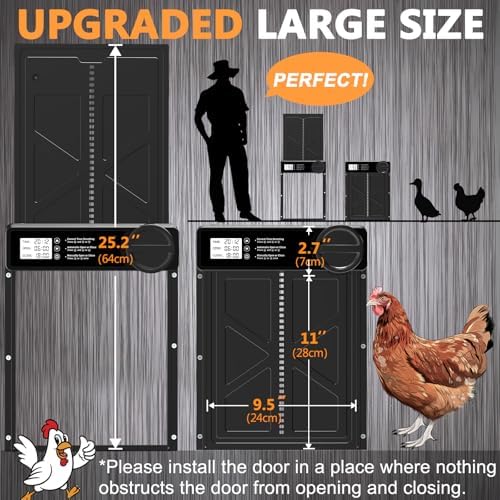 INNOLAND Automatic Chicken Coop Door - Large with Manual & Timer Mode, Automatic Chicken Door | Aluminum Alloy | Anti-Pinch | Large Programmable LCD Screen, Chicken Coop Door with Low Battery Warning
