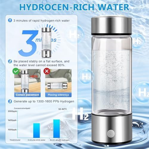 Hydrogen Water Bottle,Rechargeable Hydrogen Water Bottle Generator, Portable Hydrogen Water Ionizer Machine for Sports & Outdoors