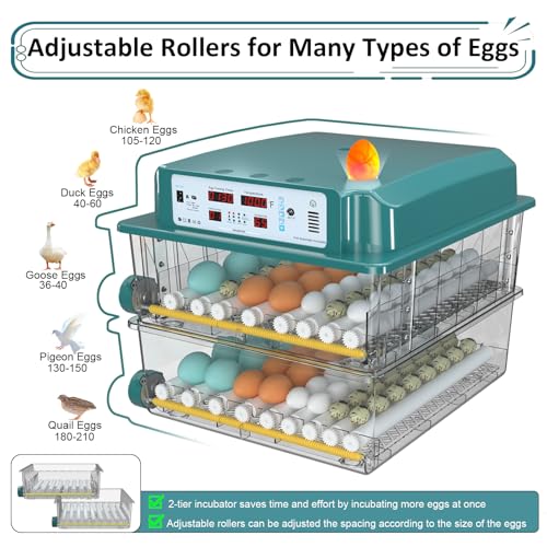 Incubators for Hatching 120 Eggs, Egg Incubator with Automatic Egg Turning and Humidity Monitor, Temperature Control, 5 Automatic Incubation Modes and Incubation Days Record