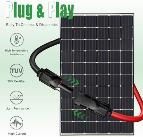 Twin Wire 20FT Solar Extension Cable - 10AWG (6mm²) Solar Panel Connector, with IP67-Male/Female Solar connectors for Outdoor Automotive RV Boat Marine Solar Panel- Black & Red