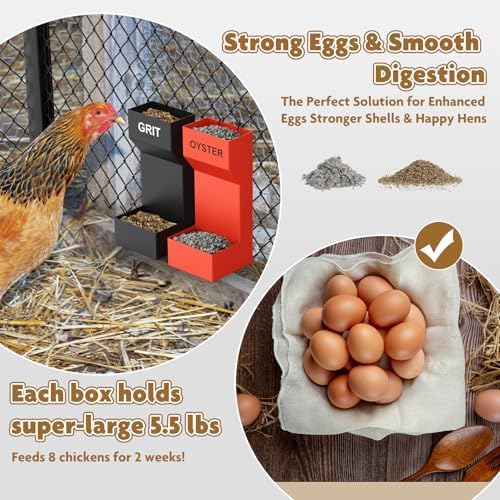 Chicken Oyster Shell Feeder and Grit Feeder,Metal Chicken Feeder,Chicken Coop Accessories,Design for Healthier Hens & Eggs