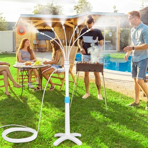 Stand Mister System, Portable Misting Cooling System with Upgrade Adjustable Riser Tube, 5 Spray Nozzles + 26.2FT (8M) Misting Line for Patio Pool BBQ Cooling Kids Water Playing (3.8FT)
