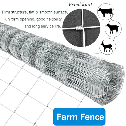 Farm Fence 6ft x 100ft Heavy Zinc Coating Field Wire Fencing, Deer Fence, Galvanized Livestock Fence,Goat Fence,Hog Wire Fencing, Garden Fencing Used to Yard and Garden