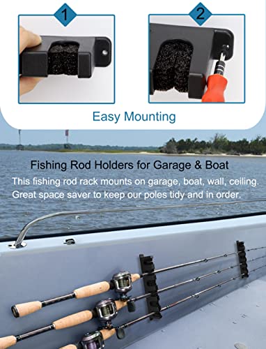 Ducurt Fishing Rod Rack Holders Wall-mounted Fish Pole Holder for Garage & Boat 6-Rod Storage Racks (Horizontal Black, 1 Pair)