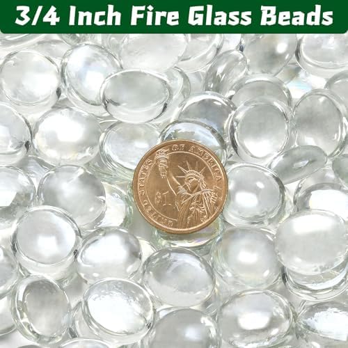 10 Pounds Firepit Glass, 3/4 Inch Glass Beads, Rocks for Fire Pit Table, Fireplace and Fire Bowl, Crystal Luster