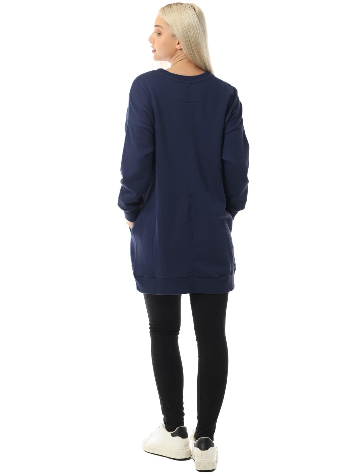 MixMatchy Women's Casual Oversized Crew Neck Fleece Pullover Sweatshirts Tunic Fall Outfits 2023 Y2K Winter Clothes Navy SM
