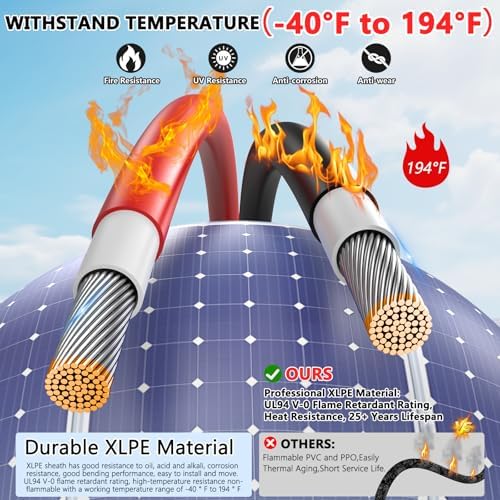 2x50 Feet Solar Panel Extension Cable- 10AWG Solar Cable Solar Panel Cable with Female and Male Waterproof Connectors for RV, Photovoltaic Systems
