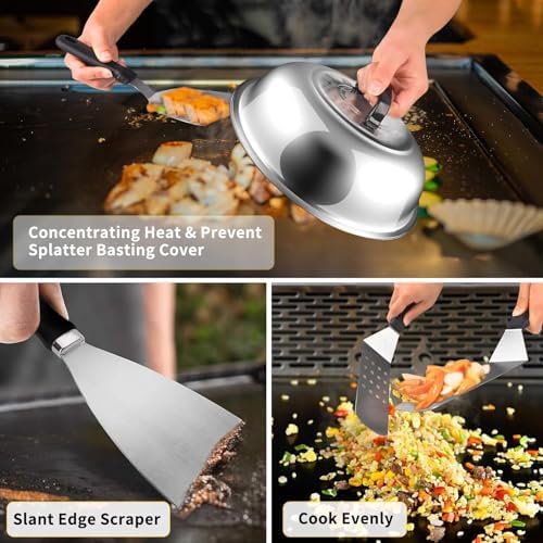 24Pcs Griddle Accessories Kit, Flat Top Grilling Accessories for Blackstone and Camp Chef, Perfect Grill Spatula Set Tools, Basting Cover, Scraper for Outdoor Barbecue (24 PCS Accessories KIT)