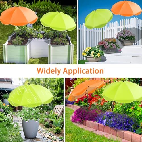 2 Pack Plant Umbrellas for Outdoor Plants, 26" Garden Umbrella for Plants with Adjustable Angle, Plant Umbrella Provide Shade for Outdoor Plants Flower Pot Planting Beds (Green, Orange)
