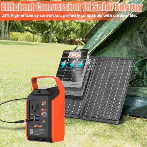 Takki 120W Peak Solar Generator with 21W Panel 83Wh Portable Power Station Solar Power Bank with 110V AC Outlet for Camping Home Use Outdoor Emergency Fan Laptop Hurricane