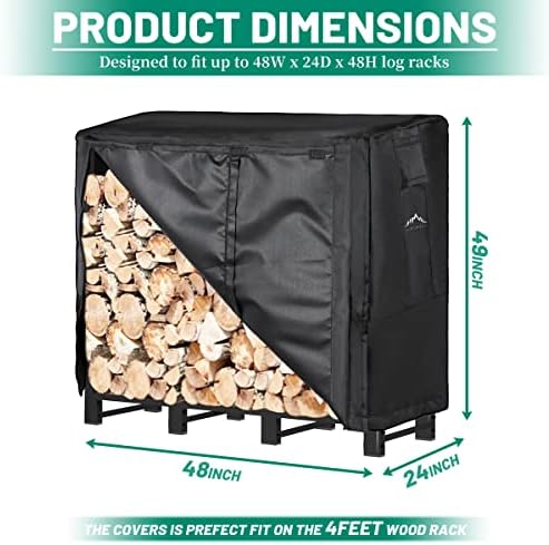 Himal 4ft Waterproof Firewood Cover, Heavy Duty 600D Oxford Outdoor Storage Wood Rack Cover with Buckle (Log Rack not Included)