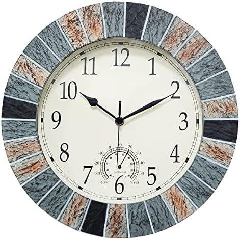 UMEXUS Outdoor Clock with Thermometer, 13 Inch Retro Large Waterproof Wall Clocks Indoor Silent Non-Ticking Battery Operated Weatherproof Decor for Garden Kitchen Bathroom Mother Gift