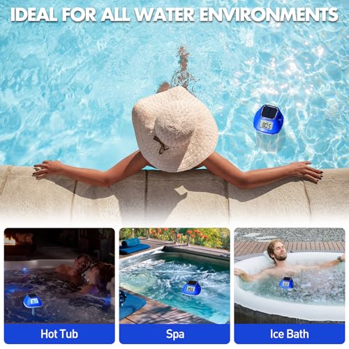2025 Next-Gen Solar Pool Thermometer Floating Easy Read, Digital Pool Thermometer with Extra-Large Backlit LCD Screen & Rope, IP68 Waterproof Pools Water Temperature Gauge for Hot Tub, Spa