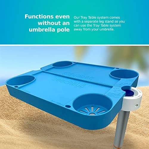 Tray Table System with 4 Cup Holders - Beach Trip Must Have for Vacation - Easy Clip on & Clip Off Umbrella