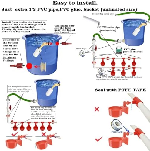 Complete Set Pipeline Automatic Poultry Waterer System, 1/2" PVC Pipe Accessories DIY Kit with 2 Hose, Chicken Water Cup, Duck Goose Waterer