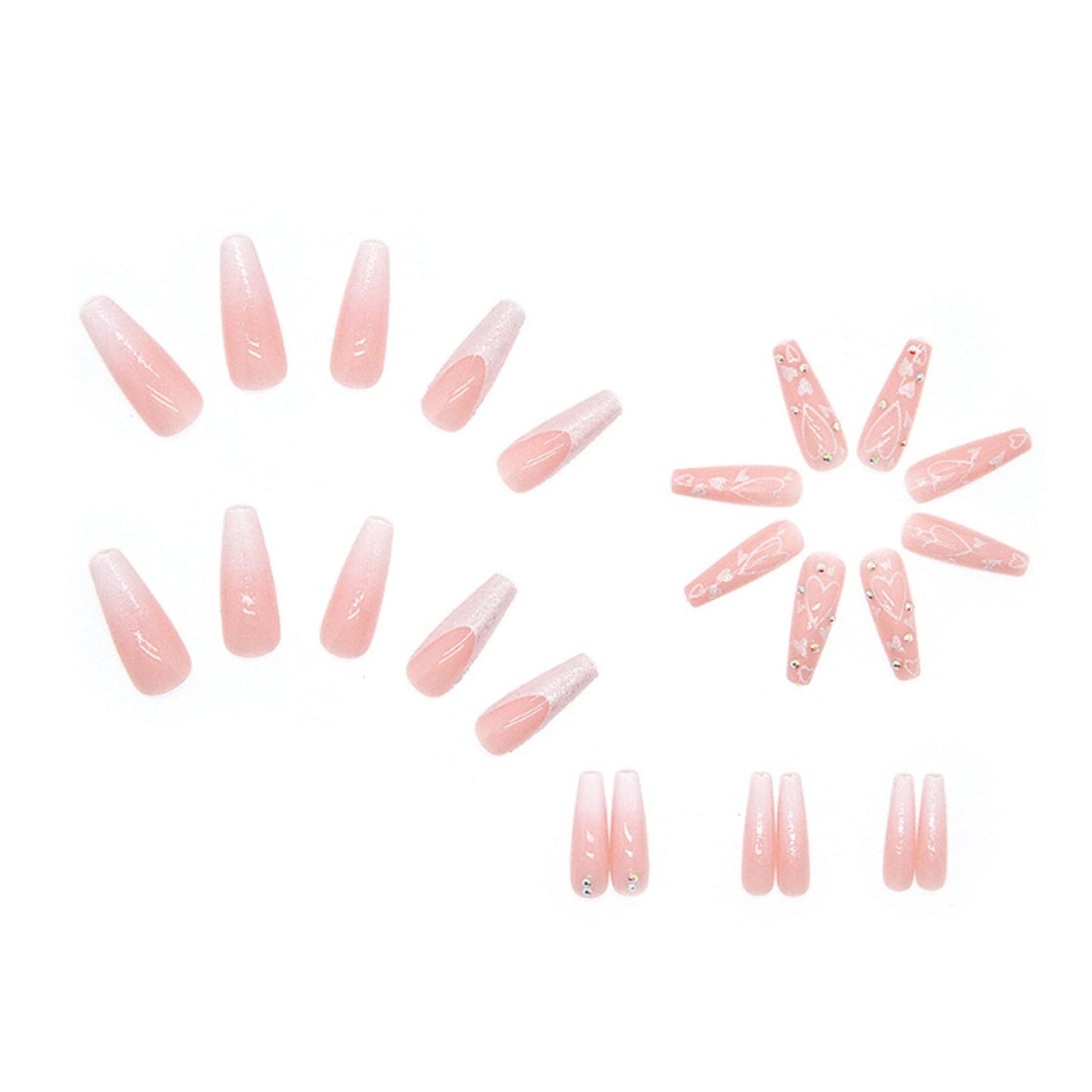 DANMANR Long Press on Nails Square French Fake Nails Full Cover Nude Acrylic False Nails for Women and Girls 24PCS (French Coffin Pink)