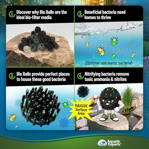 Aquatic Experts Bio Balls Filter Media Bulk, 1.5 Inch Large Bio Balls for Pond & Aquarium Filters, Pond Filter Media for Outdoor Ponds, (100 Count with 10" x 12" Mesh Bag, 1.5 Inch)